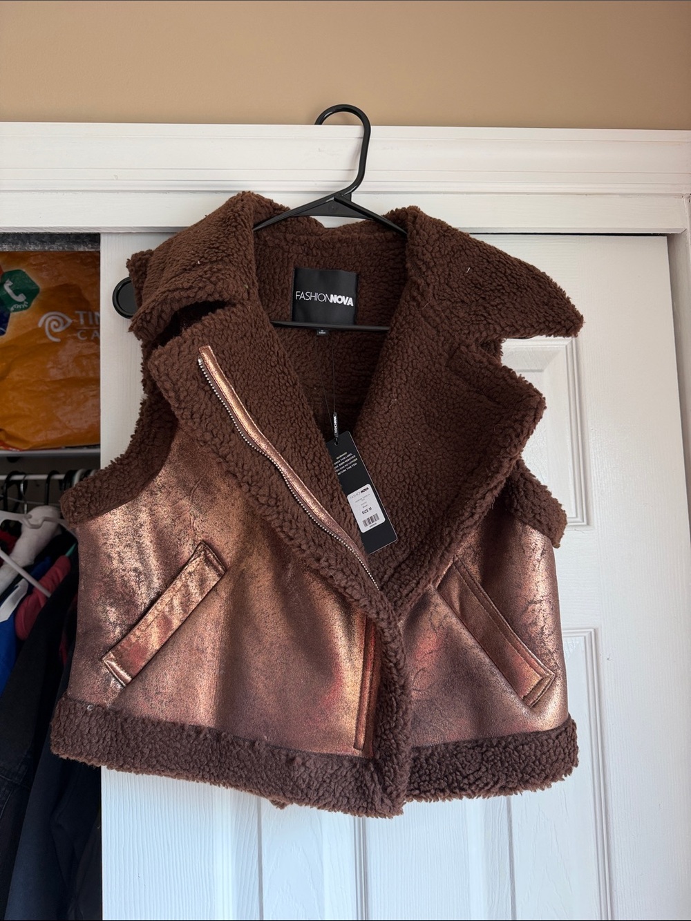 Fashion Nova Metallic Brown Sherpa-Lined Girls' Vest